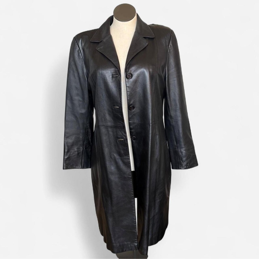 Black 90s grunge goth genuine leather trench coat blazer